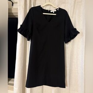 Lark & Ro Black V-Neck Shift Dress with Ruffle Sleeves